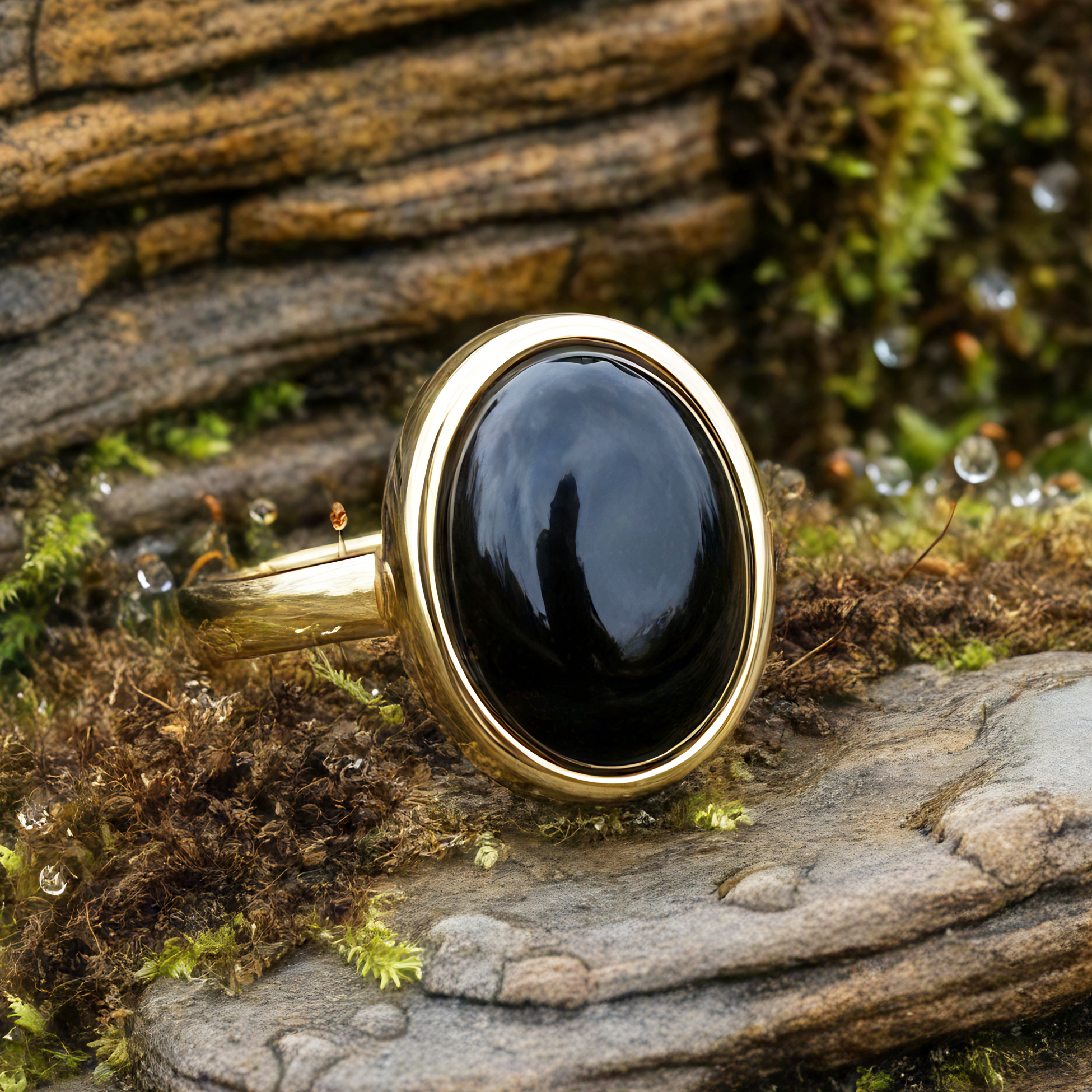 Black Onyx & Gold Protection Ring