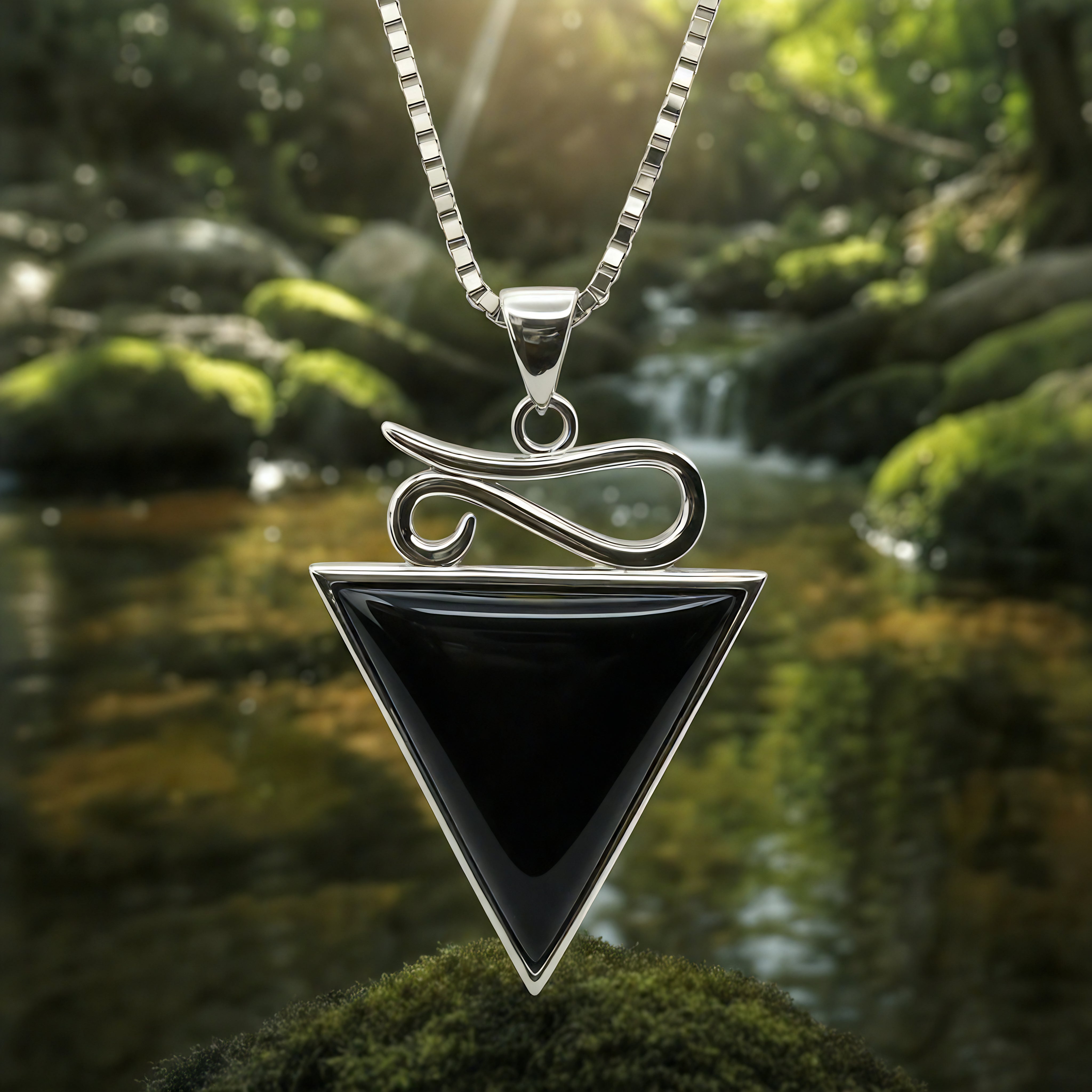 Black Onyx & Silver Trinity Necklace