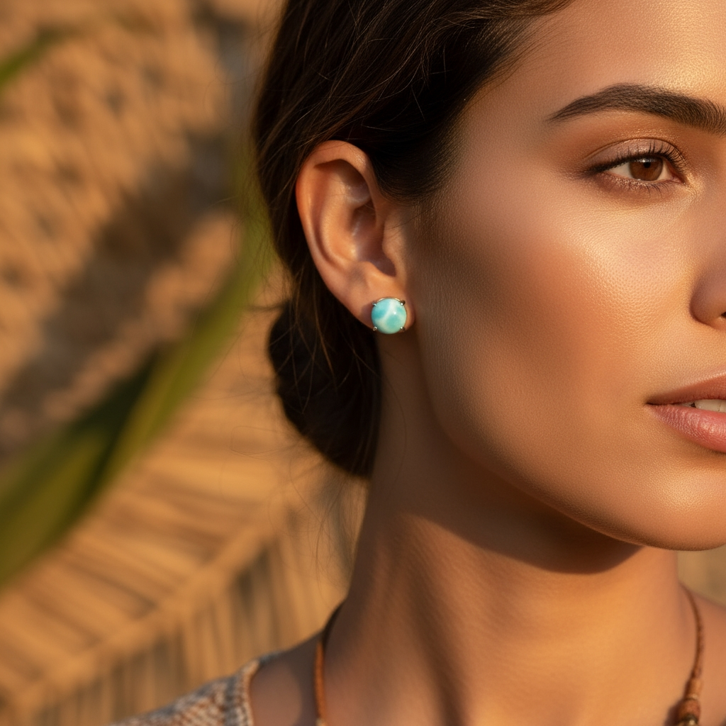 Larimar & Silver Stud Earrings